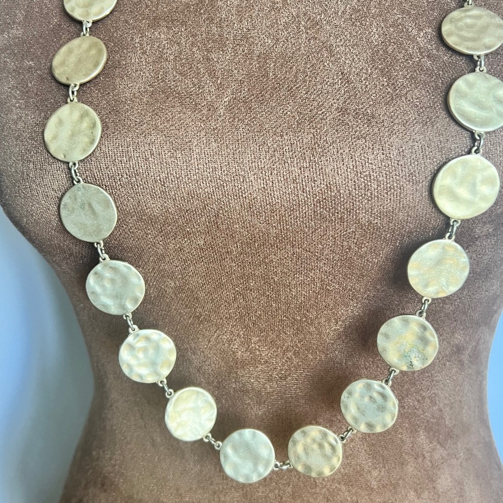 Chico's‎ Gold Tone Hammered Disc Long Adjustable Necklace  36-40" Boho 90s